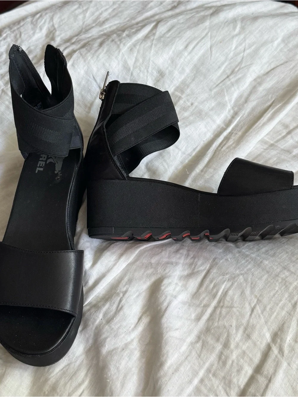 Sorel Black Platform Ankle-Strap Sandals
